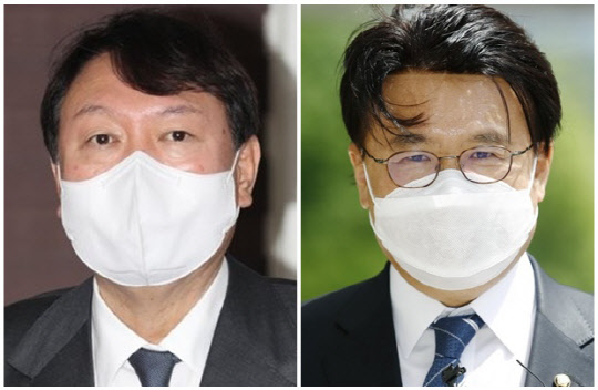 윤석열(왼쪽) 국민의힘 대선 후보와 황운하 더불어민주당 의원. <연합뉴스>